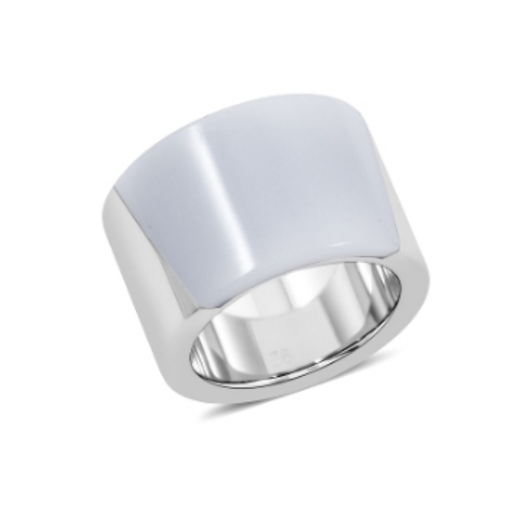 Calvin Klein Distinct Ring In White & Sst Wide Band Ring Sz 6